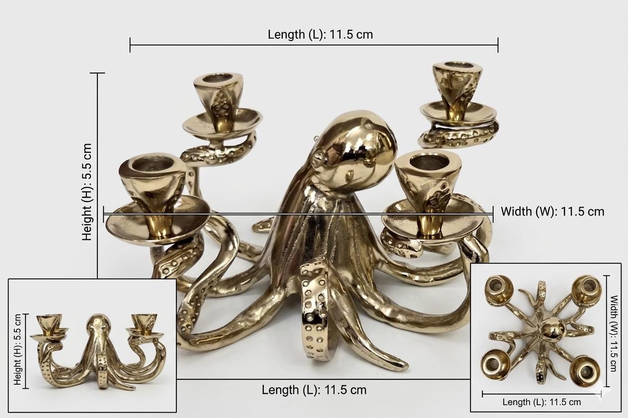 Octopus Candelabra: Gothic Nautical 4-Arm Tentacle Candle Holder – Ocean Decor