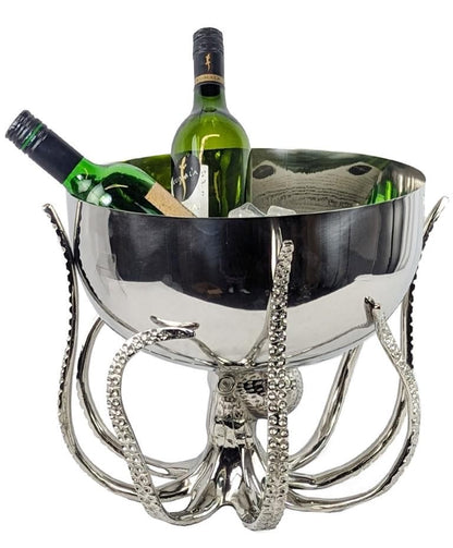 Octopus Ice Bowl – Aluminum Coastal Bottle Holder, Nautical Decor
