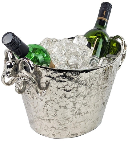 Octopus Handle Aluminum Ice Bucket | Coastal Barware Silver Plated Champagne Bucket