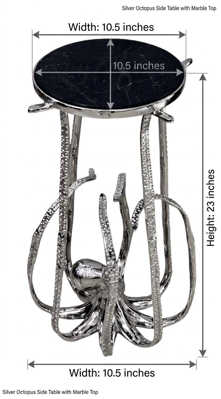 Octopus Drink Table – Granite Marble Top, Coastal Accent Side Table, Nautical Decor