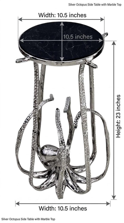Octopus Drink Table – Granite Marble Top, Coastal Accent Side Table, Nautical Decor