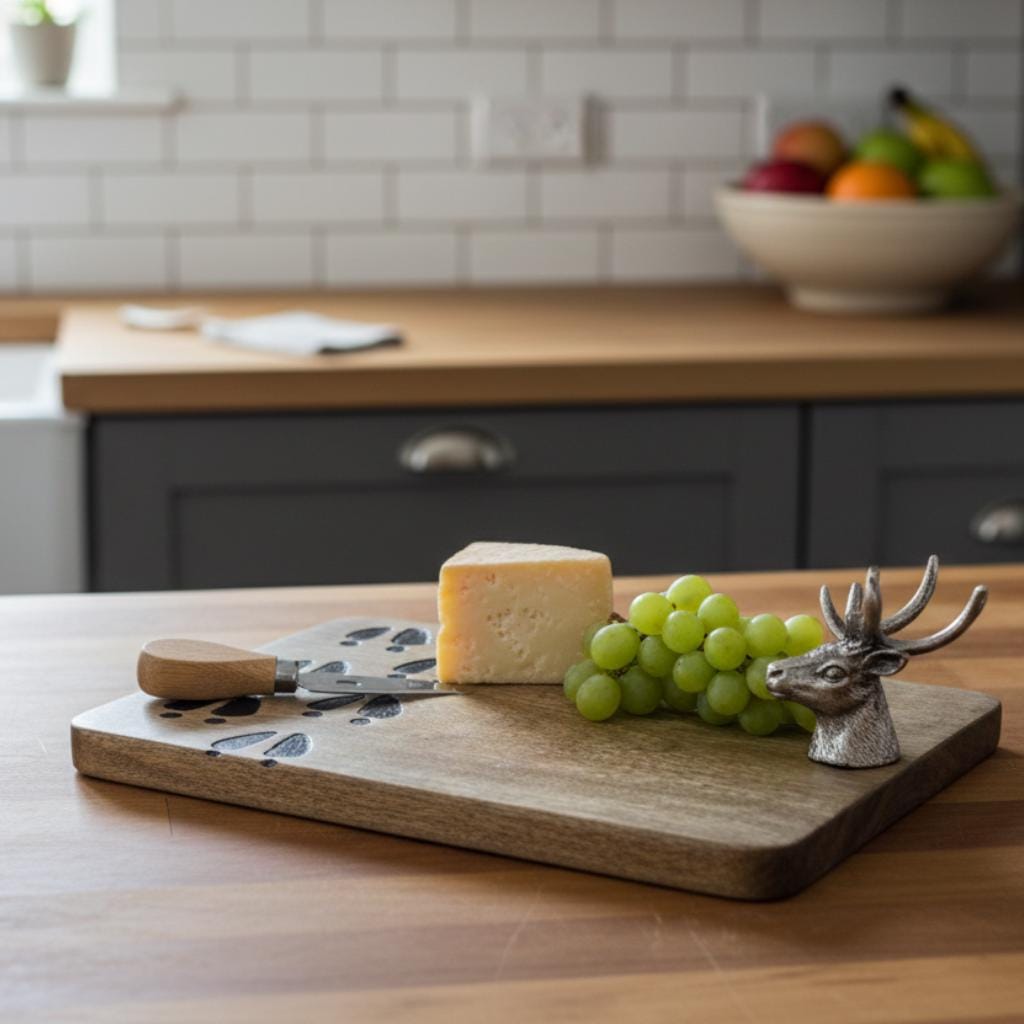 Stag Antler Cheese Board, Rustic Deer Head Handle Charcuterie Platter