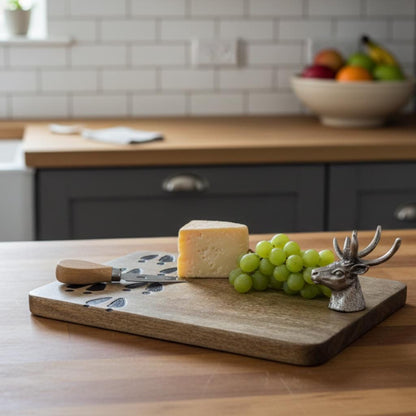 Stag Antler Cheese Board, Rustic Deer Head Handle Charcuterie Platter