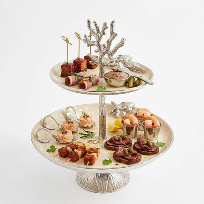 Handmade Metallic Tiered Display Stand, Sea Inspired, Coastal Party Accent