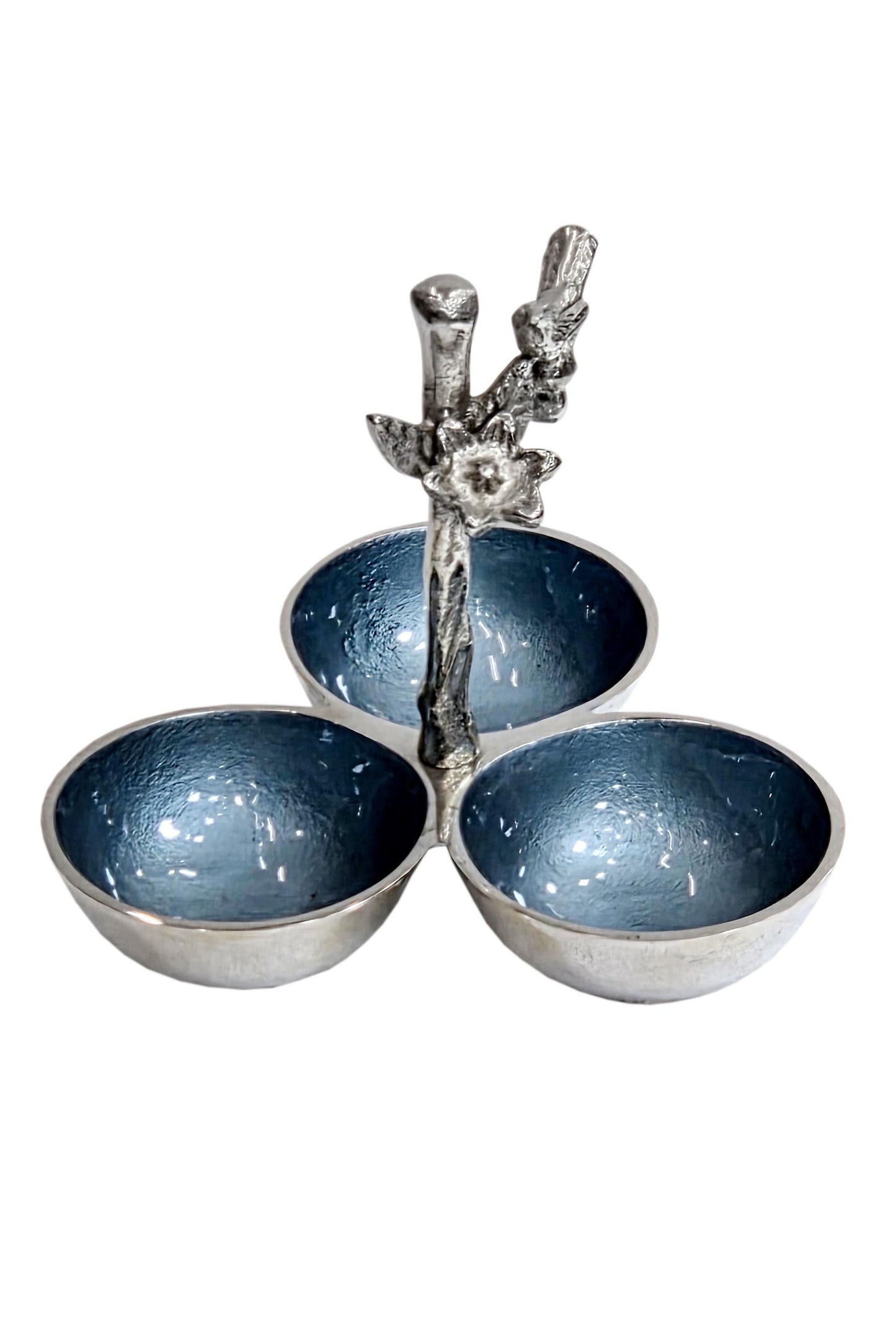 Blue Enamel Aluminum Snack Bowl | Designer 3 bowl serving Platter