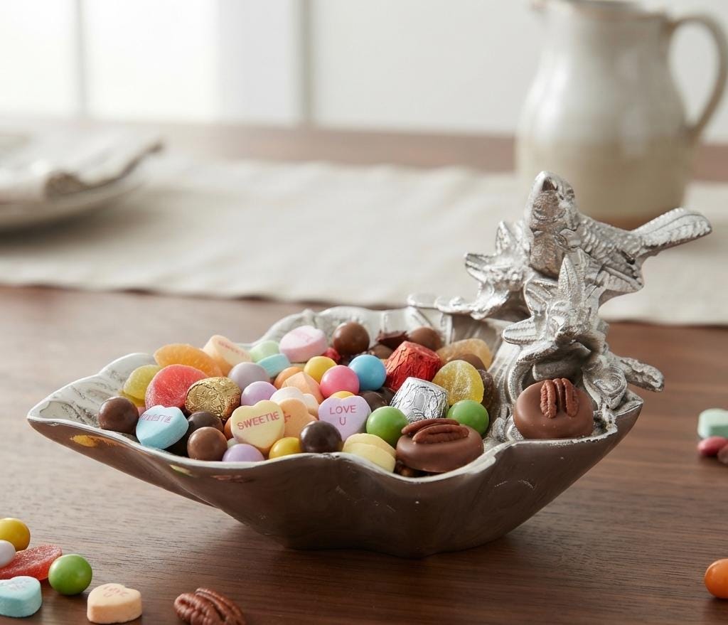 Handcrafted Aluminum Snack Bowl, Bird Branch Design, Rustic Metal Decor