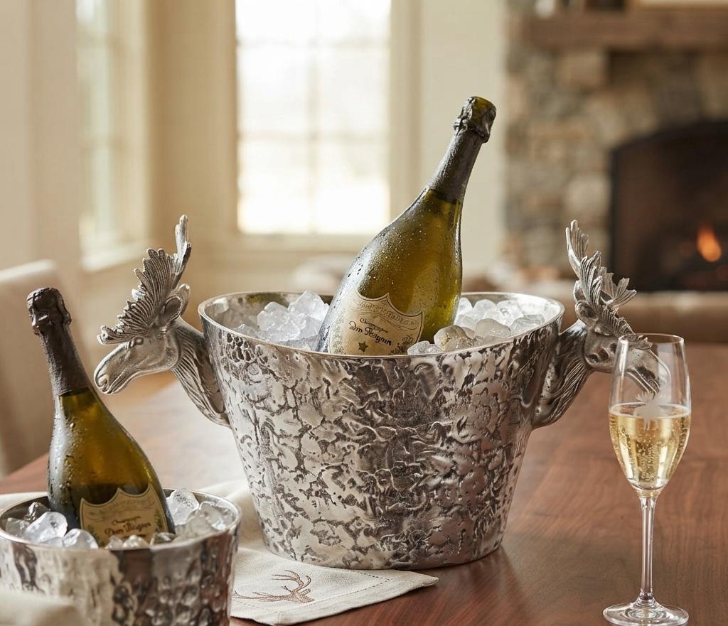 Handcrafted Aluminum Wine Bucket | Roosevelt Champagne Chiller with Deer Handles