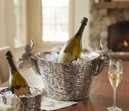Handcrafted Aluminum Wine Bucket | Roosevelt Champagne Chiller with Deer Handles