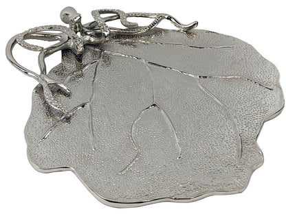 Octopus Leaf Serving Tray | Silver Coastal Platter, Nautical Ocean Decor Bowl