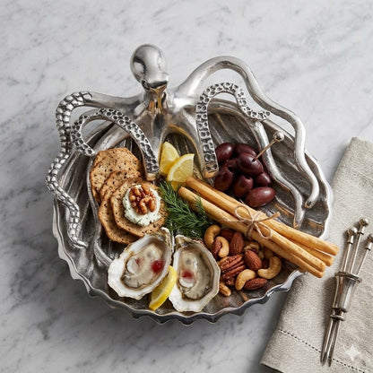 Nickel Plated Aluminum Octopus Dish | Nautical Coastal Decor