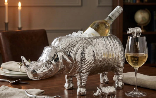 Rhino Wine Holder | Single Bottle Metal Wine Rack | Animal-Themed Décor | Unique Bar & Table Accent Animal Shape Wine Chiller