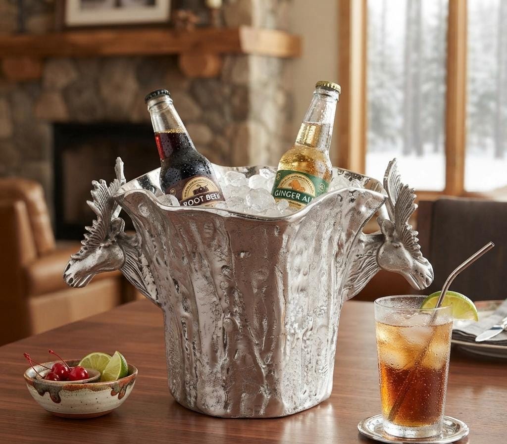 Handcrafted Aluminum Moose Wine Bucket – Rustic Lodge Barware, Silver Plated Champagne Cooler