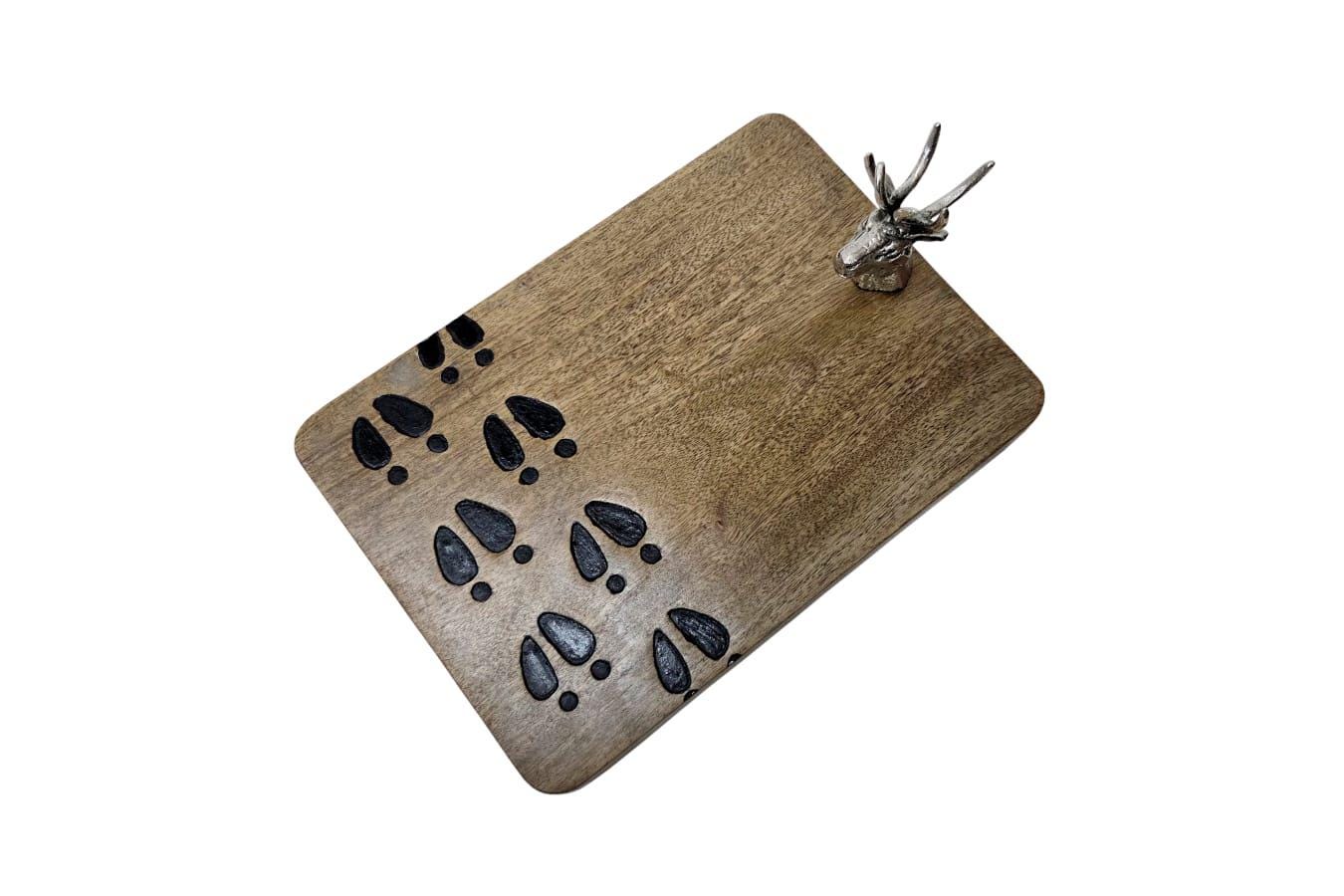 Stag Antler Cheese Board, Rustic Deer Head Handle Charcuterie Platter