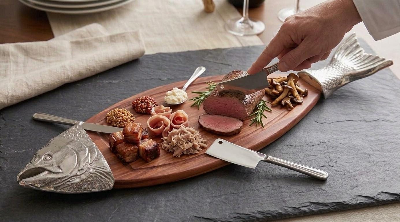 Salmon Shaped Wooden Cheese Board | Rustic Charcuterie Serving Platter