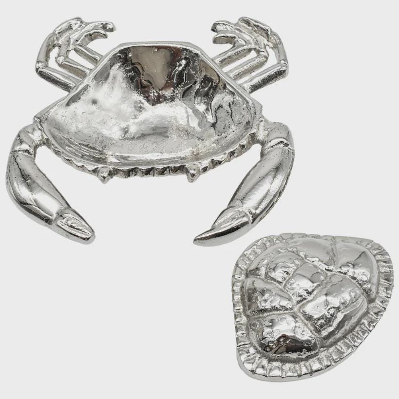 Aluminum Crab Butter Dish with Lid | Coastal Christmas Tableware