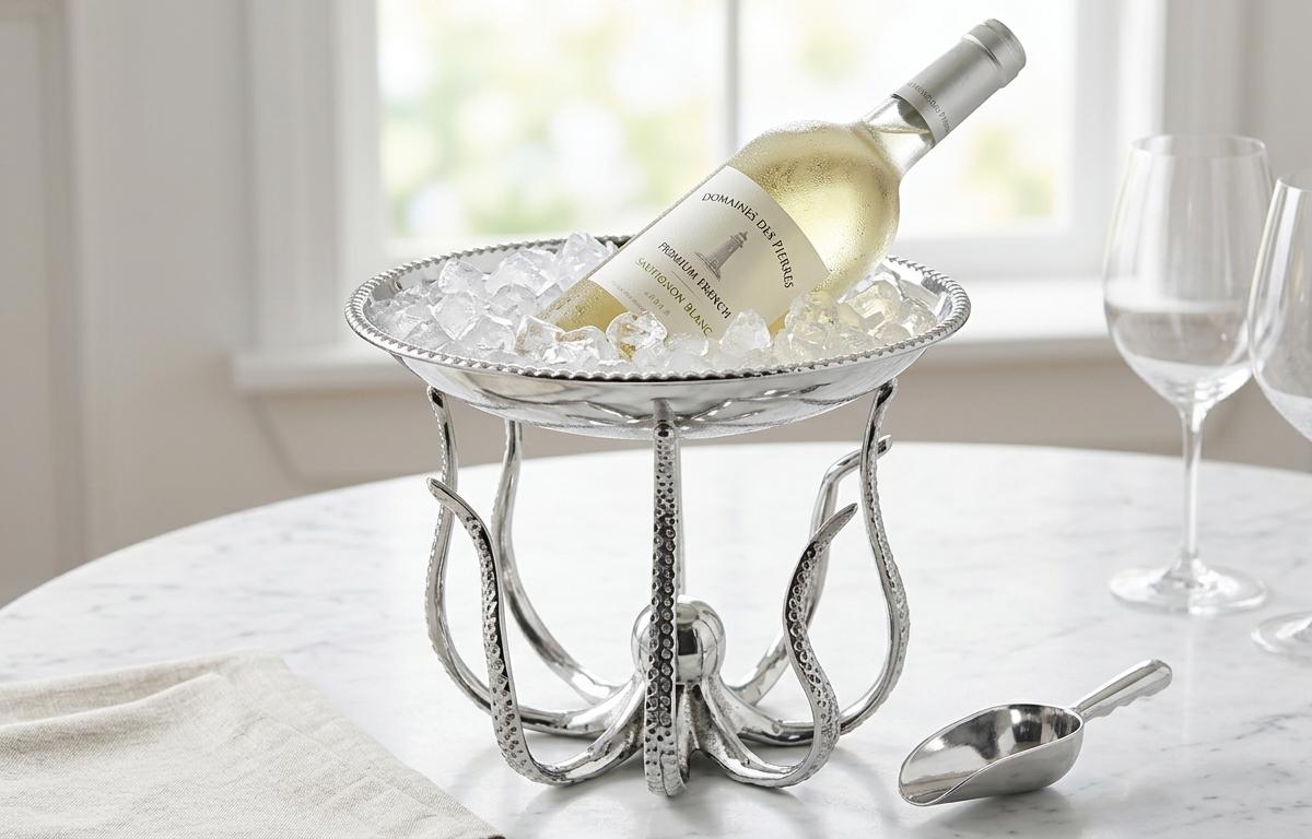 Handcrafted Aluminum Octopus Serving Plate | Coastal Table Centerpiece Tray