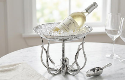 Handcrafted Aluminum Octopus Serving Plate | Coastal Table Centerpiece Tray