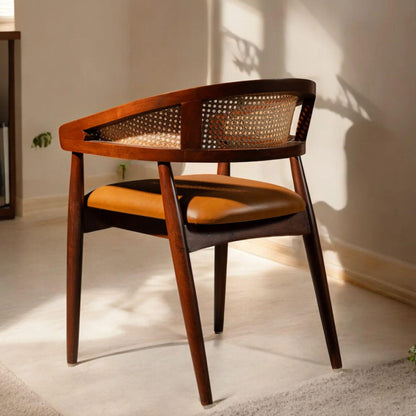 Acacia Wood Cane Back Accent Chair, Mid Century Modern Lounge Armchair