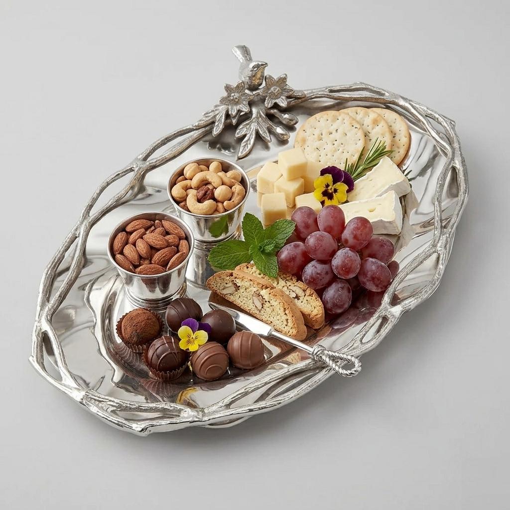 Handmade Aluminum Serving Tray, Decorative Centerpiece, Festive Table Decor, Metal Platter