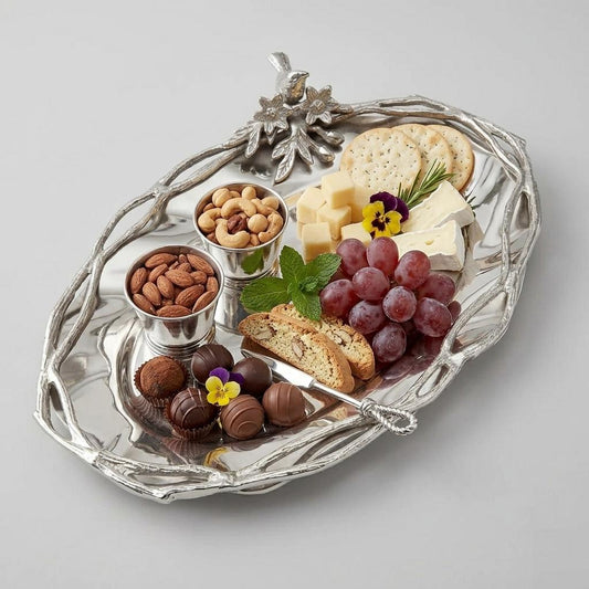 Handmade Aluminum Serving Tray, Decorative Centerpiece, Festive Table Decor, Metal Platter