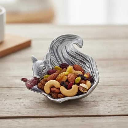 Cast Metal Squirrel Snack Bowl, Forest Animal Table Accent, Handcrafted Wildlife Home Decor