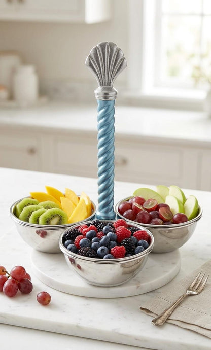 Seashell Knob Condiment Server | Coastal Nautical Dip Bowl Tray, Party Serveware