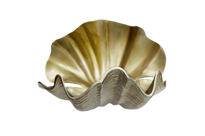 Gold Aluminum Shell Vase: Coastal Centerpiece Bowl, Nautical Beach House Accent