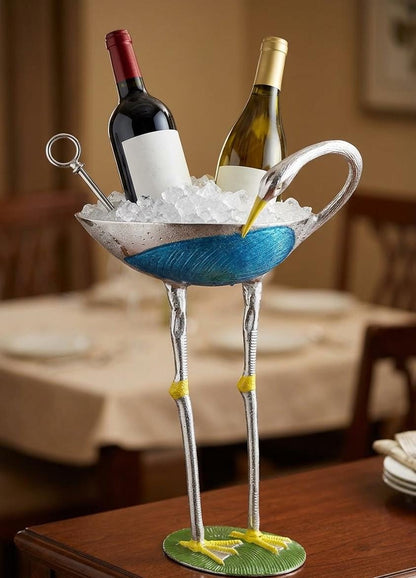 Flamingo Pedestal Wine Holder | Elegant Metal Champagne Bucket, Bar Décor