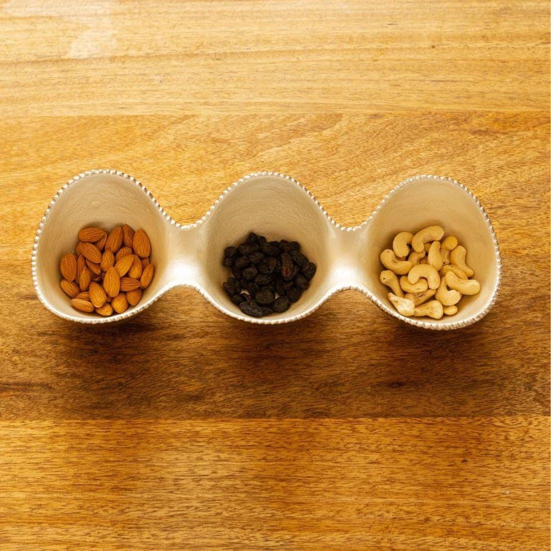 Three Round Decorative Containers with Metallic Carrier Base – Elegant Display Tray