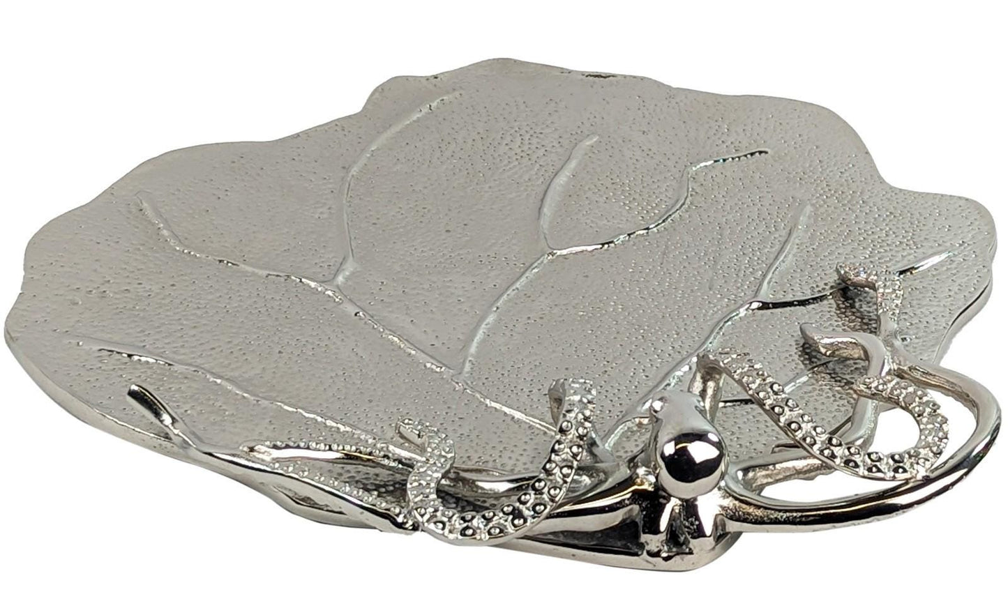 Octopus Leaf Serving Tray | Silver Coastal Platter, Nautical Ocean Decor Bowl