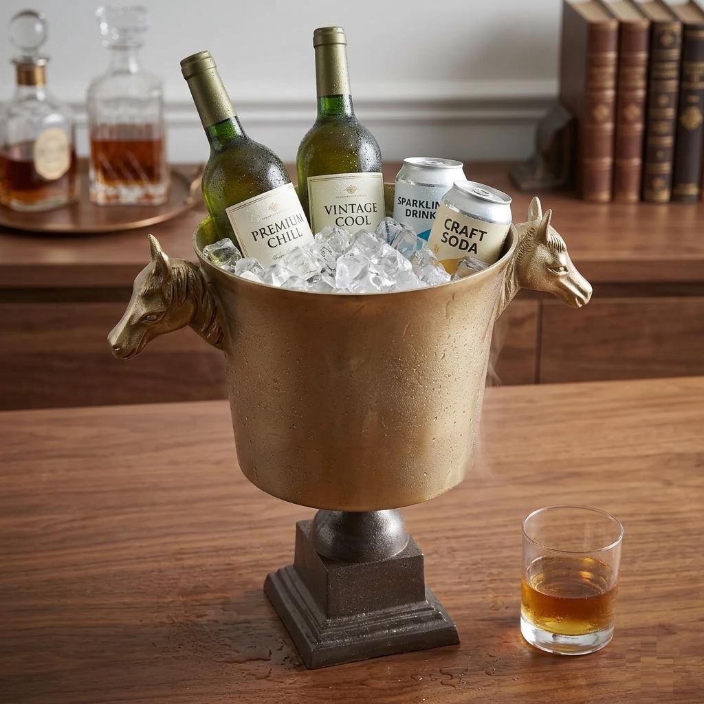Horse Head Champagne Bucket, Ice Bucket for Wine & Champagne, Equestrian Bar Decor, Aluminum Wine Cooler, Luxury Gift, Party Bucket