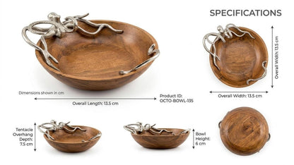 Handcrafted Wooden Octopus Bowl | Coastal Home Decor