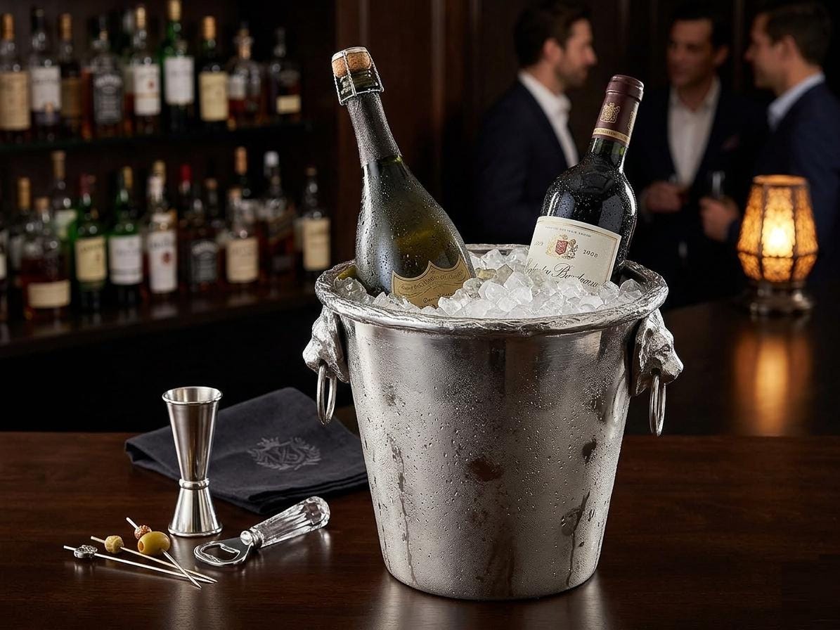 Versace-Inspired Aluminum Wine Cooler Holder: Silver Luxury Bar Decor (8x7x7H inches)