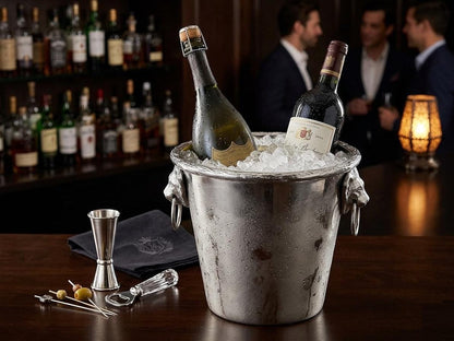 Versace-Inspired Aluminum Wine Cooler Holder: Silver Luxury Bar Decor (8x7x7H inches)