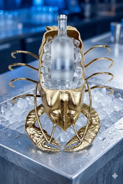 Gold Lobster Wine Bottle Holder, Nautical Bar Decor, Beach House Wine Rack