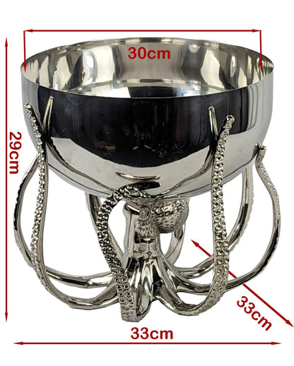 Octopus Ice Bowl – Aluminum Coastal Bottle Holder, Nautical Decor