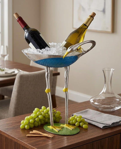 Flamingo Pedestal Wine Holder | Elegant Metal Champagne Bucket, Bar Décor