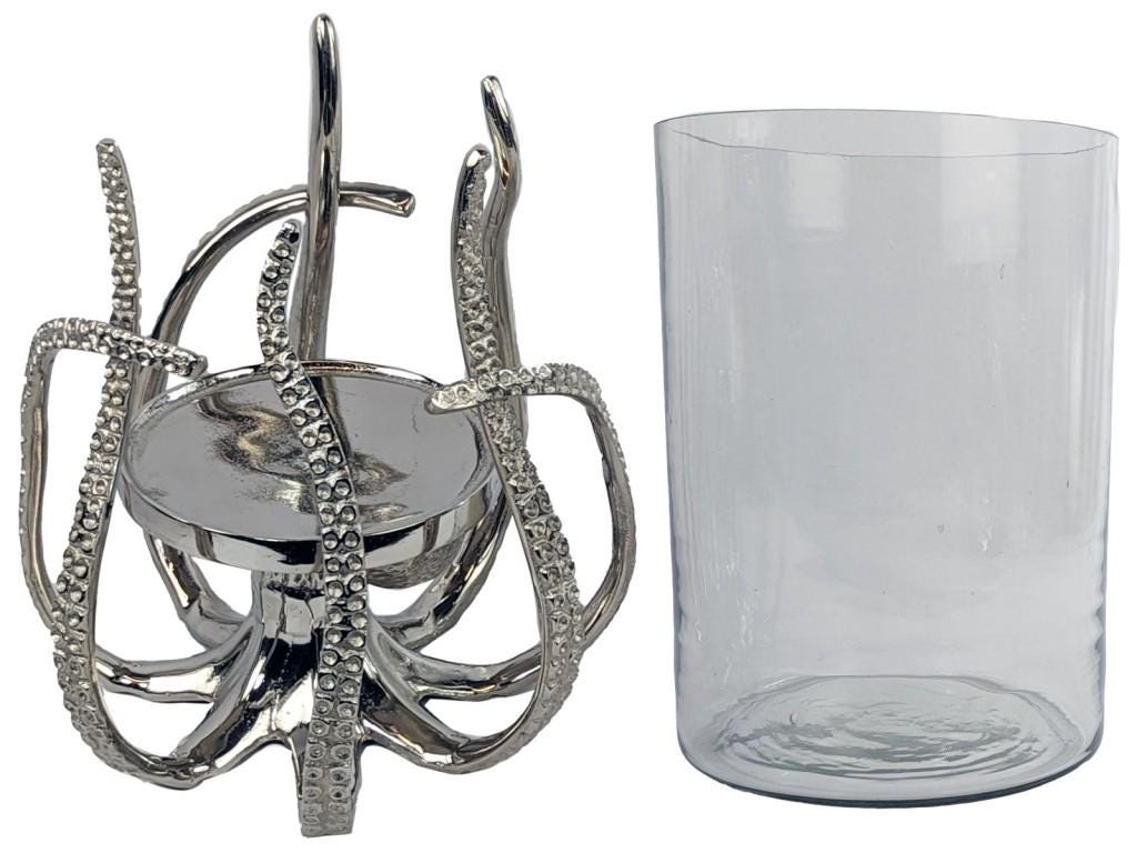 Illuminate Your Space with the Unique Octopus Candle Holder | Coastal Hurricane Lantern, 33cm