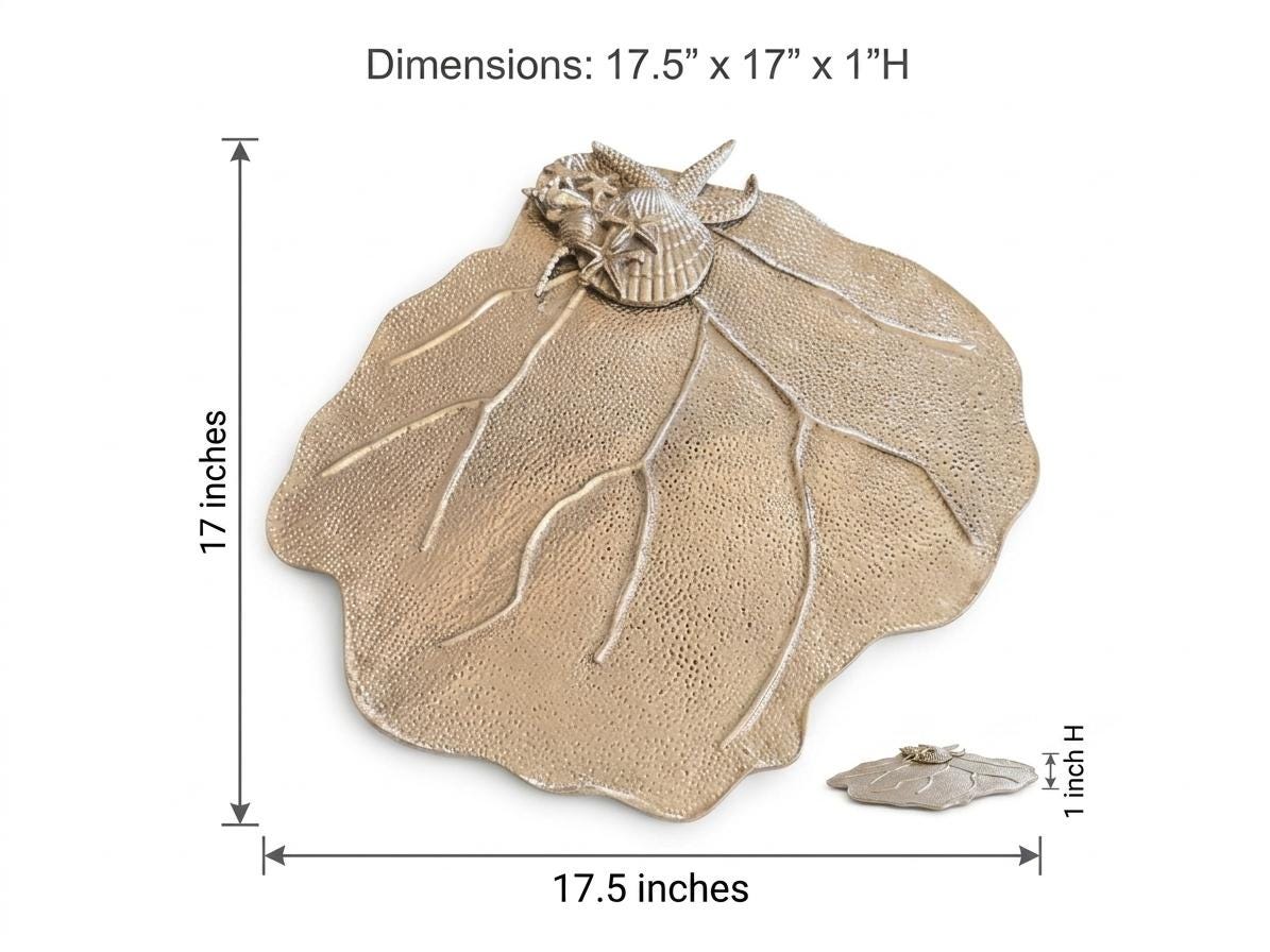 Seafan Serving Platter: Aluminium Coastal Tray, Silver Beach House Centerpiece