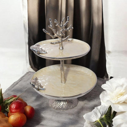 Handmade Metallic Tiered Display Stand, Sea Inspired, Coastal Party Accent