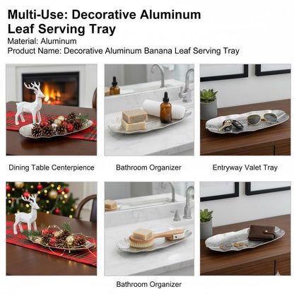 Handcrafted Aluminum Banana Leaf Tray | Decorative Table Centerpiece