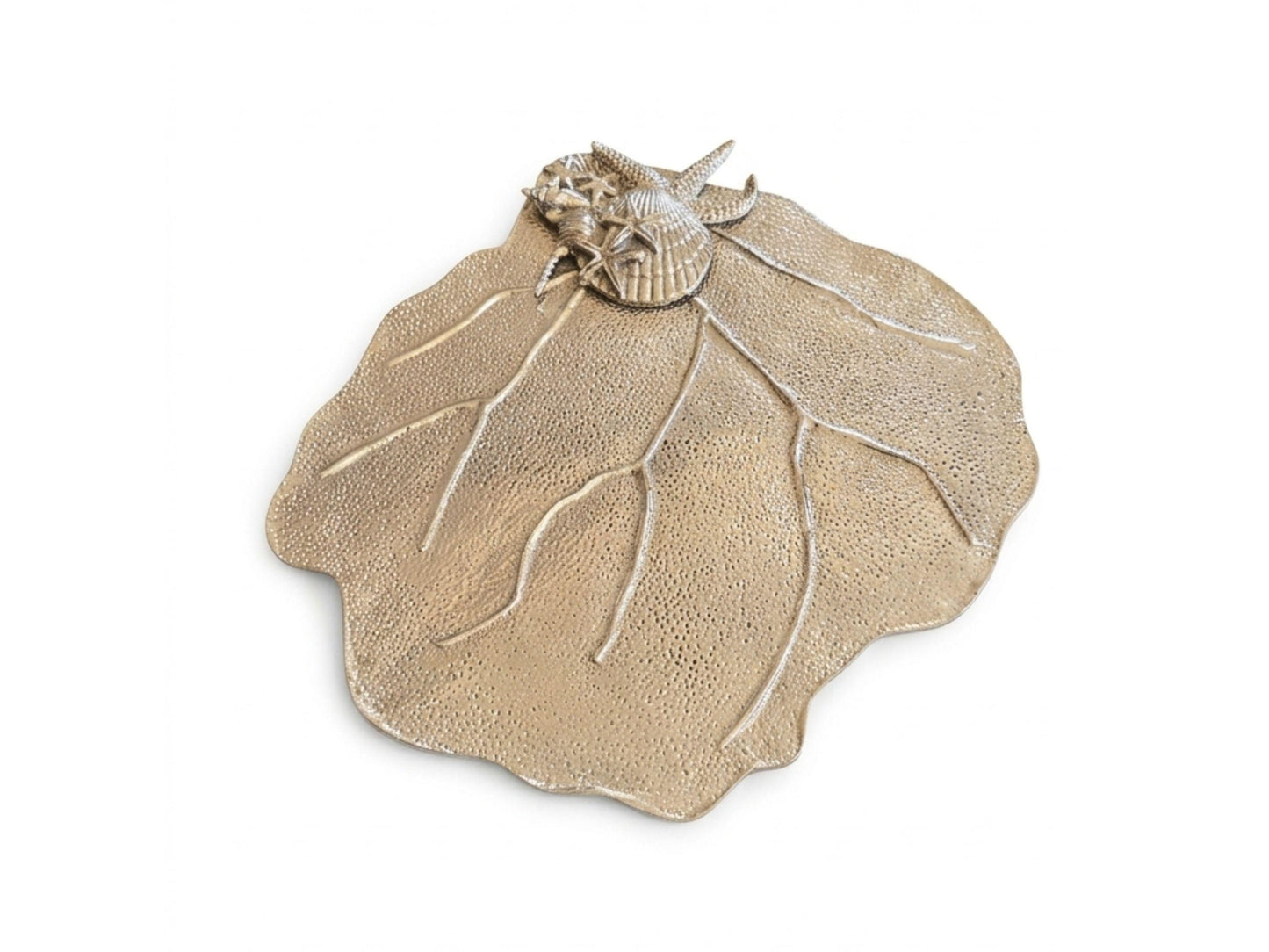 Seafan Serving Platter: Aluminium Coastal Tray, Silver Beach House Centerpiece