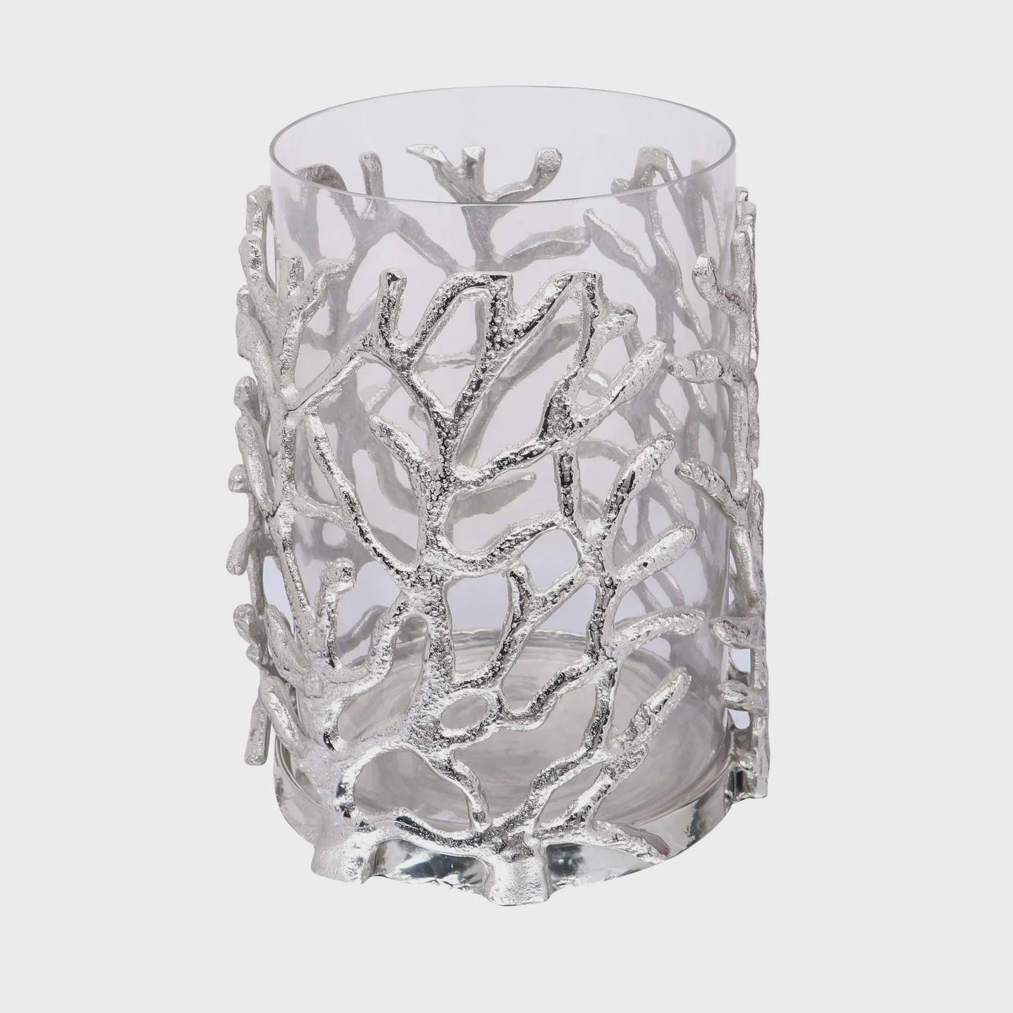 Metal Sculpted Candle Vessel with Sea Reef Openwork Pattern, Polished Accent Light Home Decor