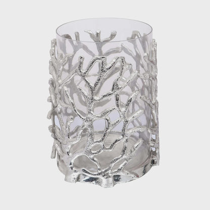 Metal Sculpted Candle Vessel with Sea Reef Openwork Pattern, Polished Accent Light Home Decor
