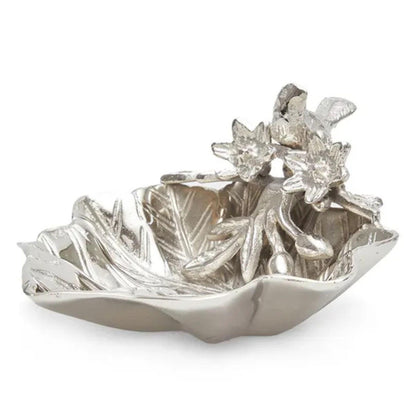 Handcrafted Aluminum Snack Bowl, Bird Branch Design, Rustic Metal Decor