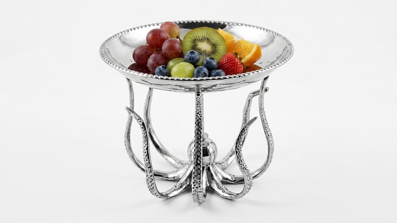 Handcrafted Aluminum Octopus Serving Plate | Coastal Table Centerpiece Tray