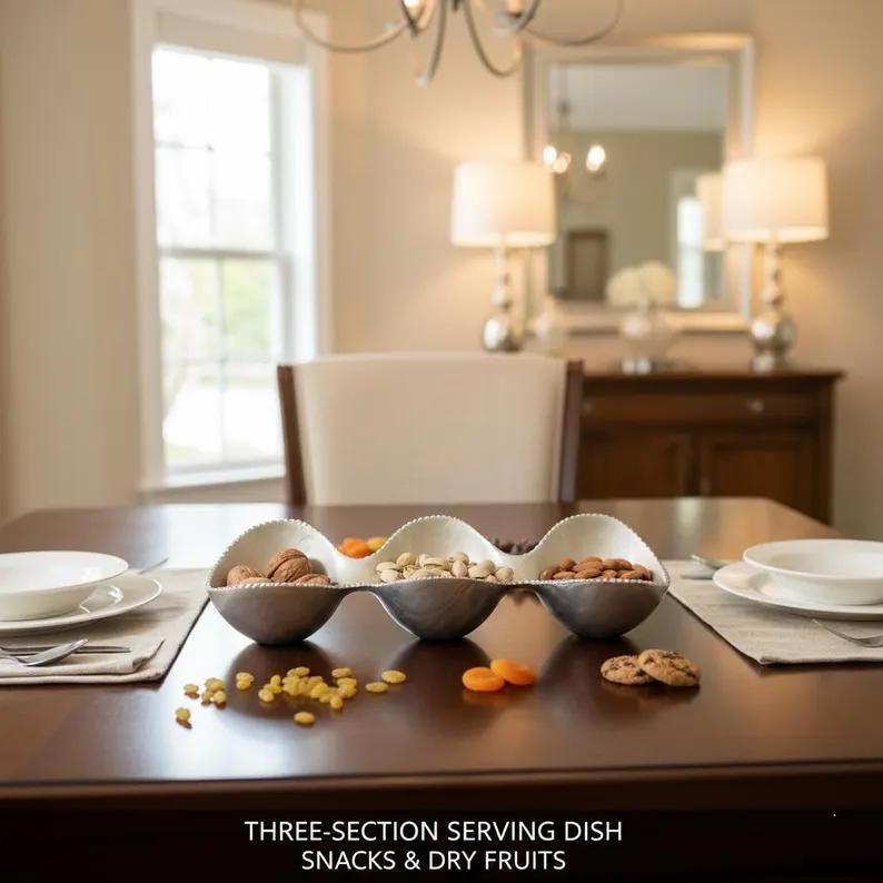 Three Round Decorative Containers with Metallic Carrier Base – Elegant Display Tray