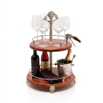 Handcrafted Two-Tier Wood Serving Stand, Seashell Handle