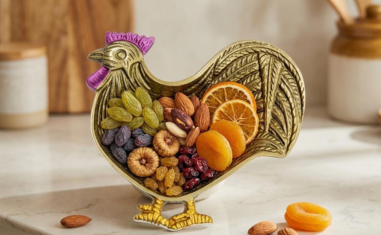 Handcrafted Rooster Tidbit Bowl, Farmhouse Snack Tray, Rustic Decor, Candy Nut Serving Dish