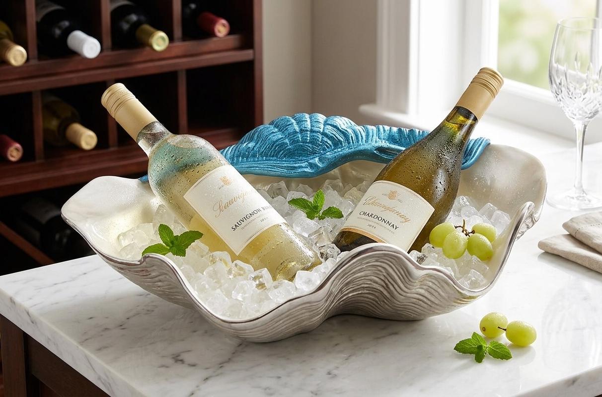 Medium Clam Seashell Wine Cooler, Coastal Barware, Beach House Decor, Nautical Chiller